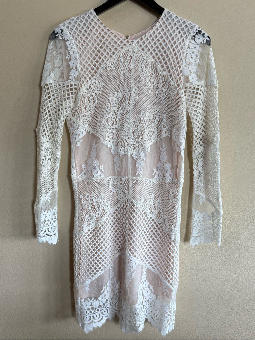 Ivory Long-Sleeve Lace Midi Dress